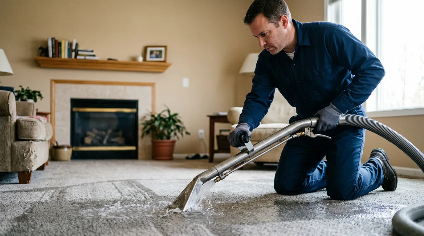 Water damage restoration technician working in a home in Louisiana